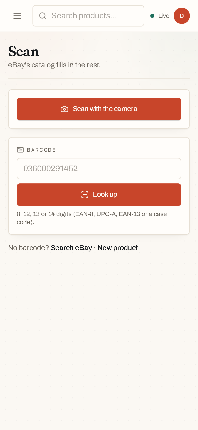 The scanner open on a phone, reading a barcode.